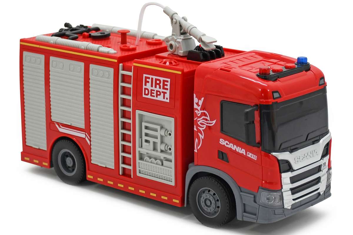 SCANIA brandbil m/sprøjte ,lys & lyd, 28x10x15,5cm