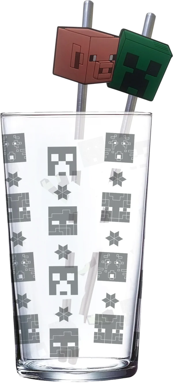 MINECRAFT - Set of Premium XXL Glass 16oz + Twin Metal Straw