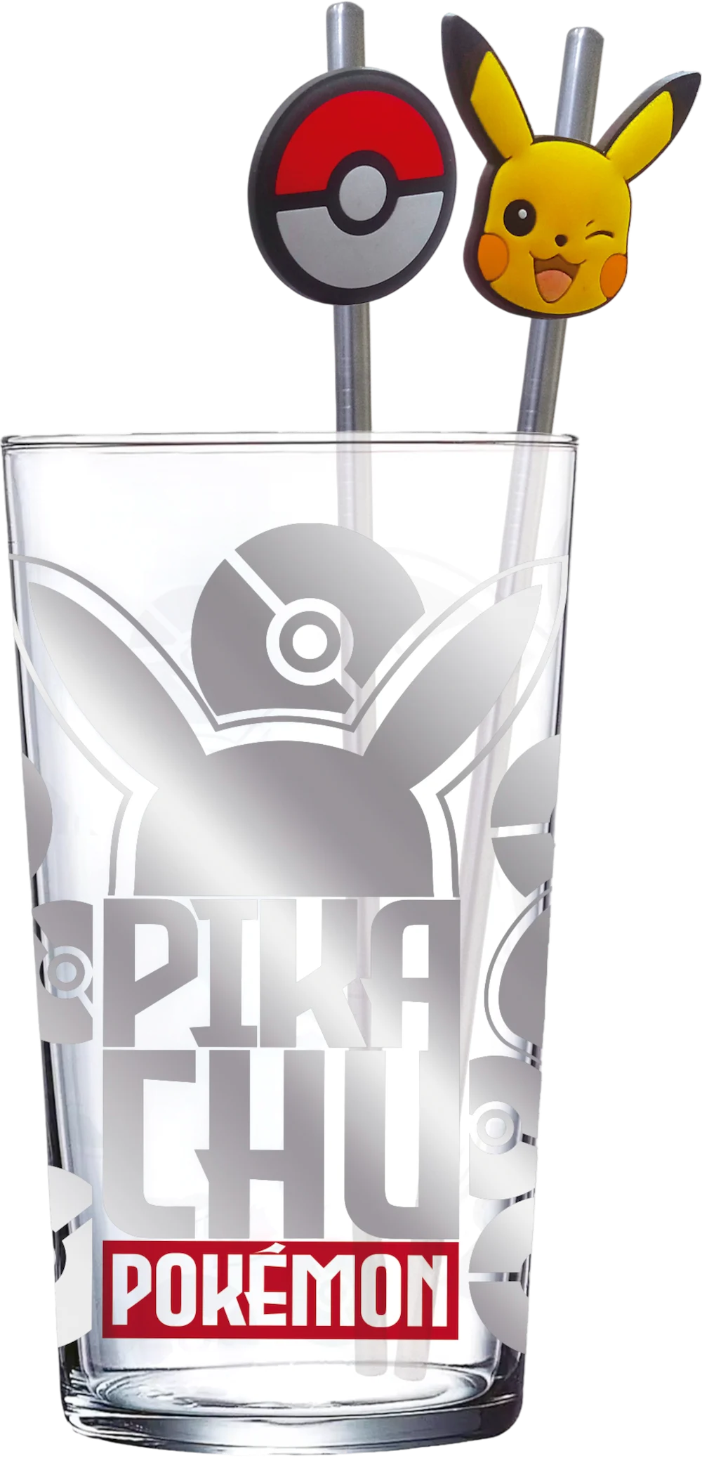 POKEMON - Pikachu - Set of Premium XXL Glass 16oz + Twin Metal Straw