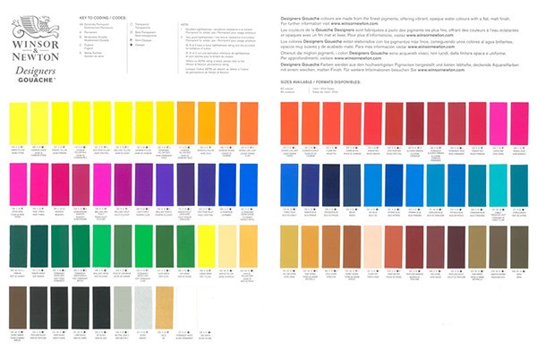 Designers Gouache colour chart, hand painted