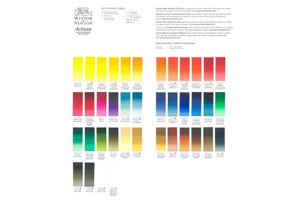Artisan Water Mixable Oil colour chart, print