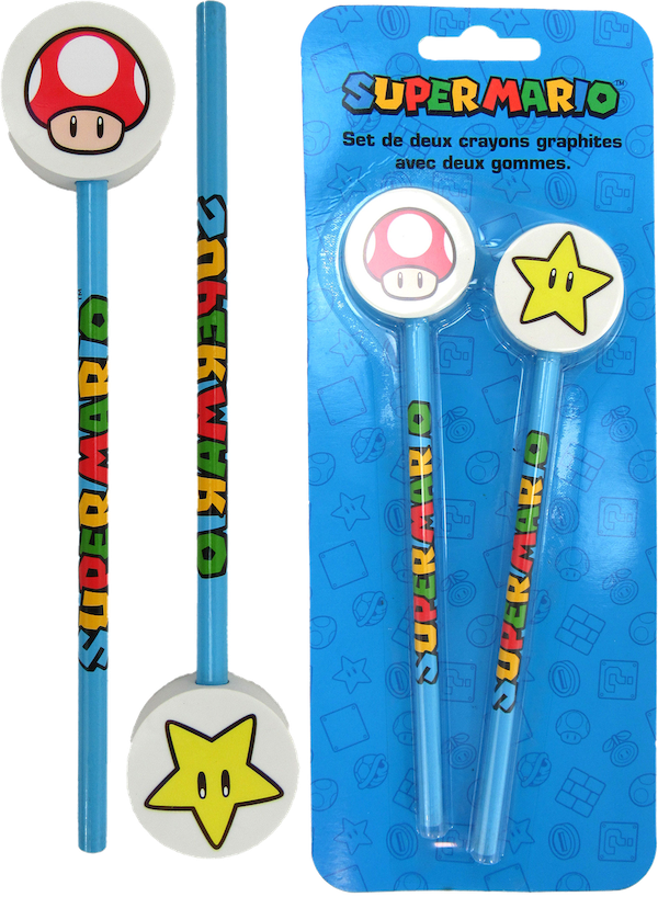 SUPER MARIO - Set of 2 Pencils with Eraser