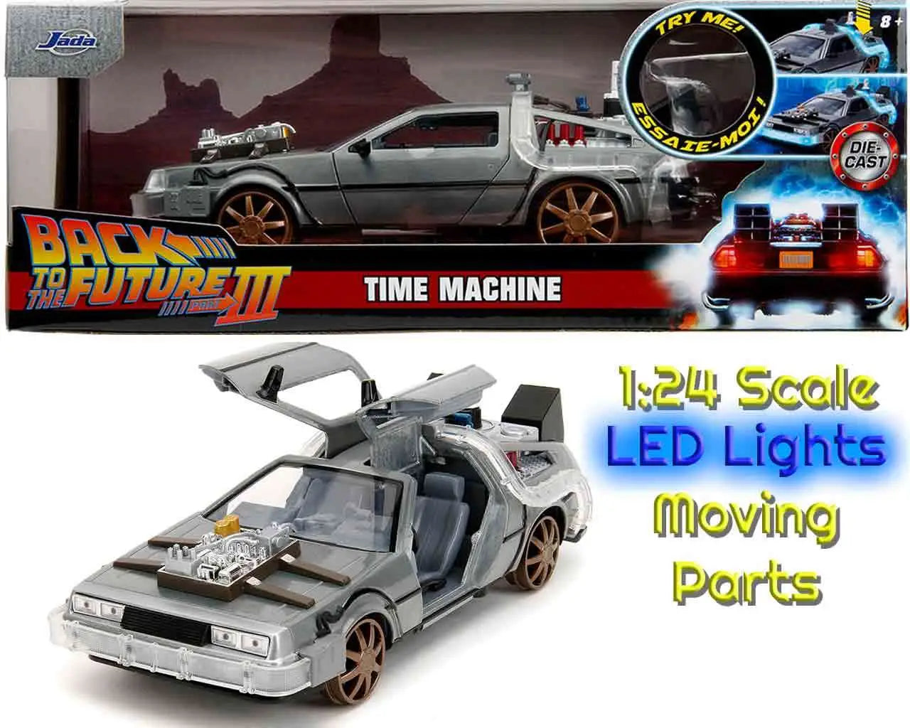 Back To The Future Part 3 - 1982 De Lorean DMC 12 With Railroad Wheels - 1:24 Die-Cast Model Limited Edition
