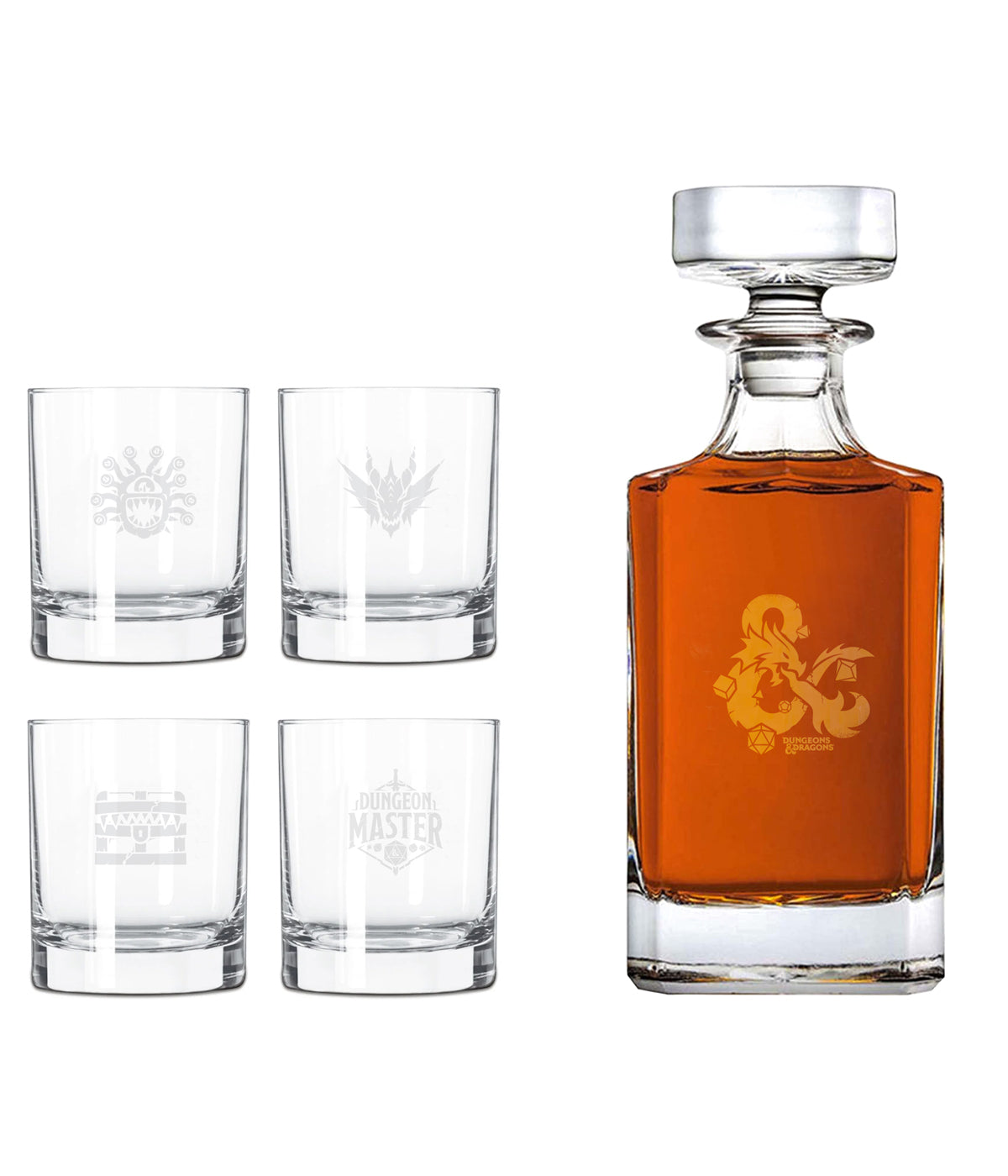 DUNGEONS & DRAGONS - Set with 4 engraved whiskey glasses