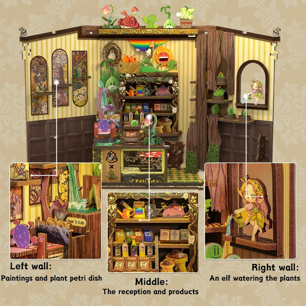 MINIATURE HOUSE - DIY - Fantacy Plant Shop - 146pc + LED Light