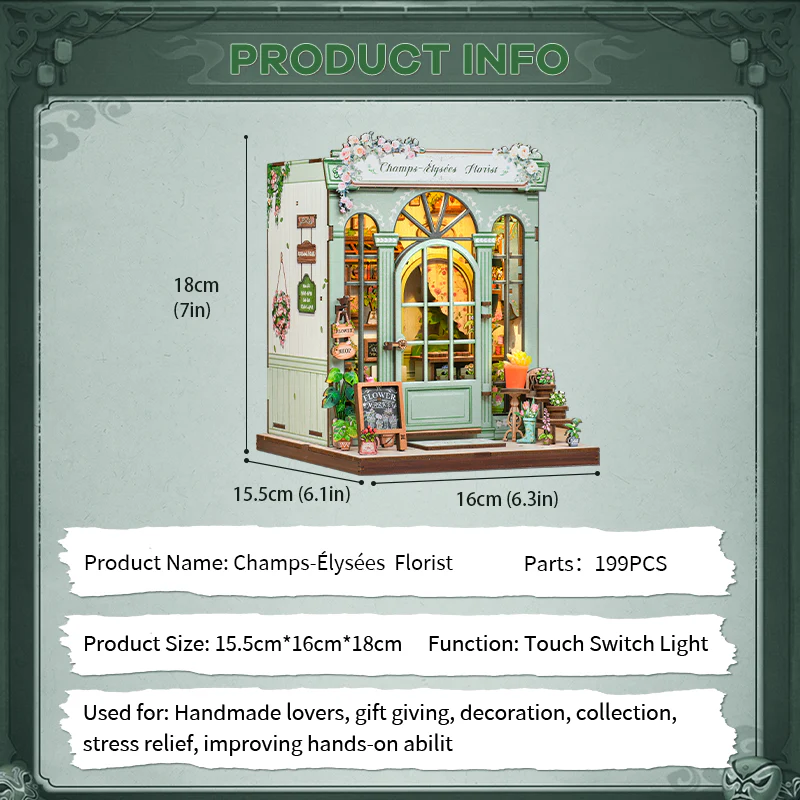MINIATURE HOUSE - DIY - Champs-Elysées Florist - 199pc + LED Light