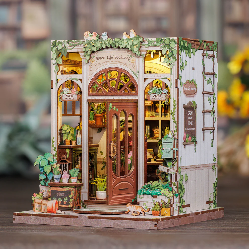 MINIATURE HOUSE - DIY - Green Life Bookshop - 196pc + LED Light