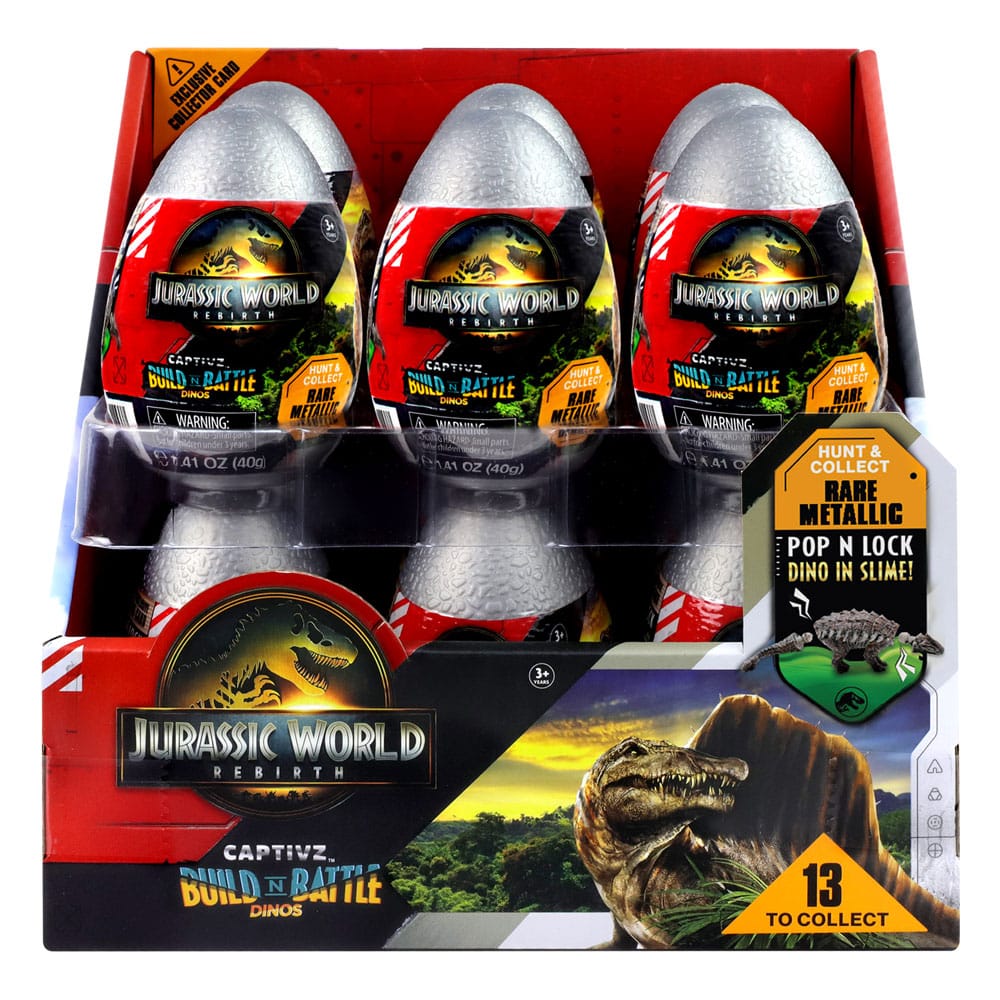 Jurassic World Rebirth Pop N Lock Breach Blind Box Captivz Build n Battle Dinos Display (12)