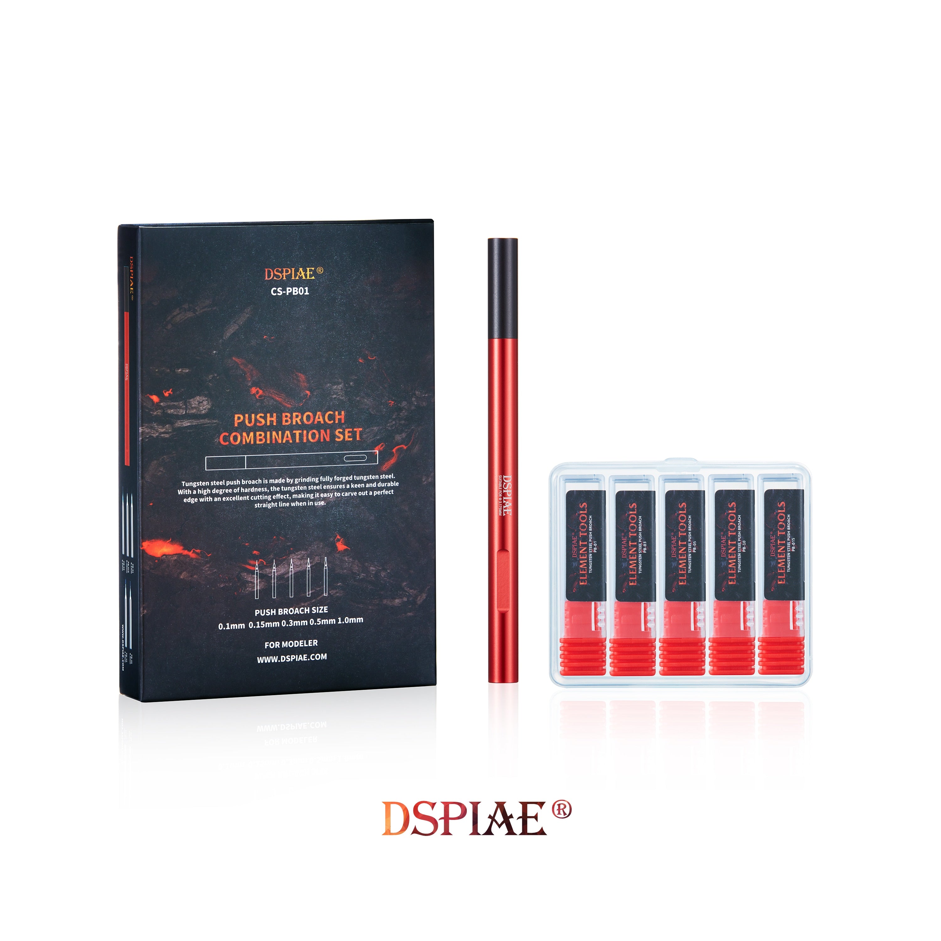 DSPIAE CS-PB01 Push Broach Combination Set (0.1 0.15 0.3 0.5 1.0)MM