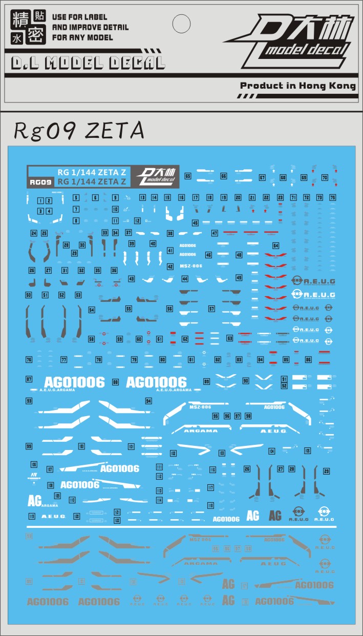 D.L Model Decal - RG09 - RG Zeta Gundam 1/144