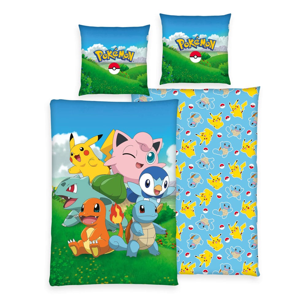 Set Biancheria Letto Pokémon Pikachu - Copripiumino 135x200 Cm E Federa 80x80 Cm, 100% Cotone, Blu E Giallo