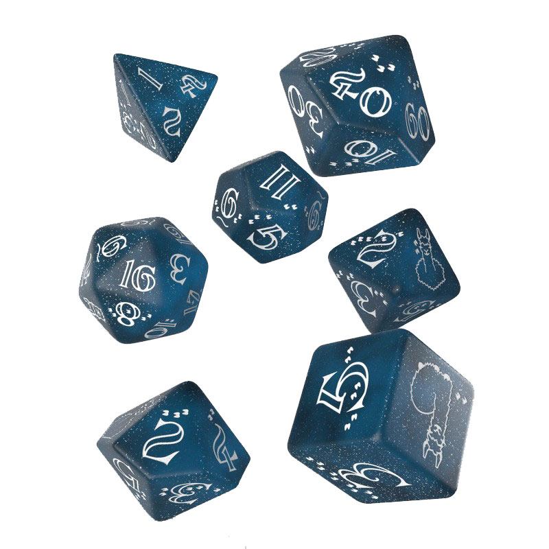 Shimmering Llama Dice Set Glittering dark Blue & White (7)