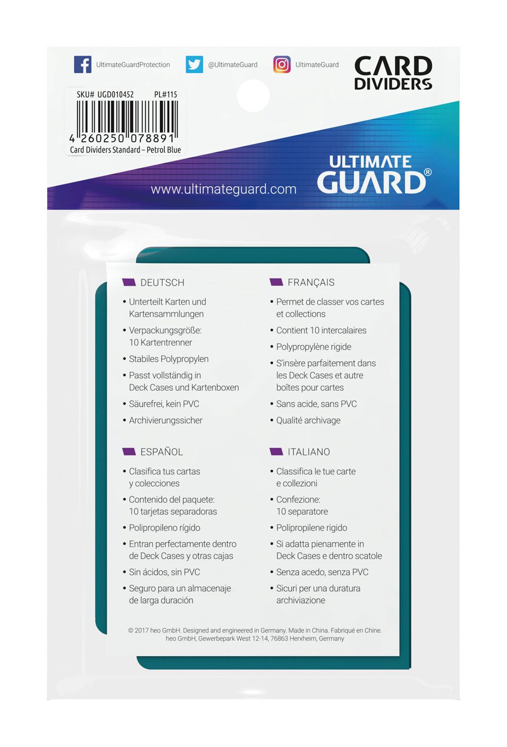 Ultimate Guard Card Dividers Standard Size Petrol Blue (10)