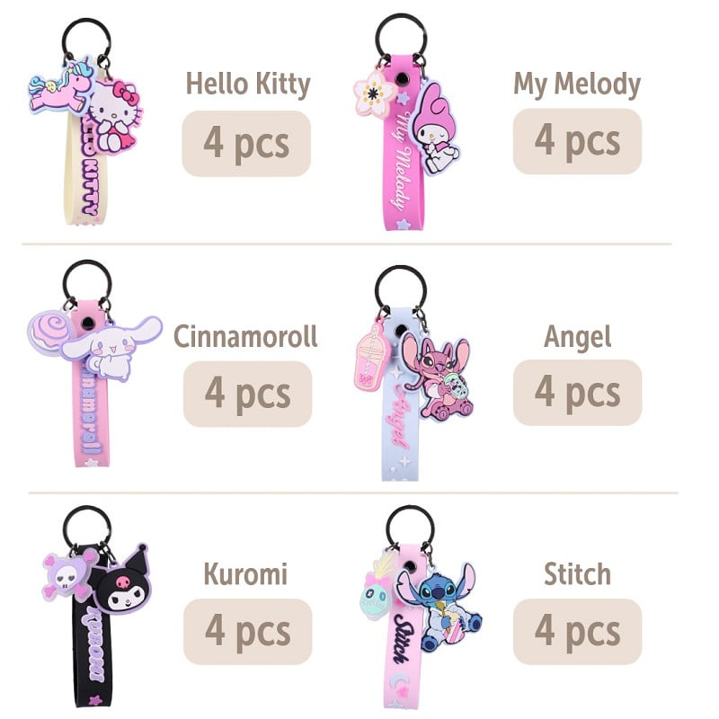 STITCH & HELLO KITTY - Display of 24 Keychains 14cm