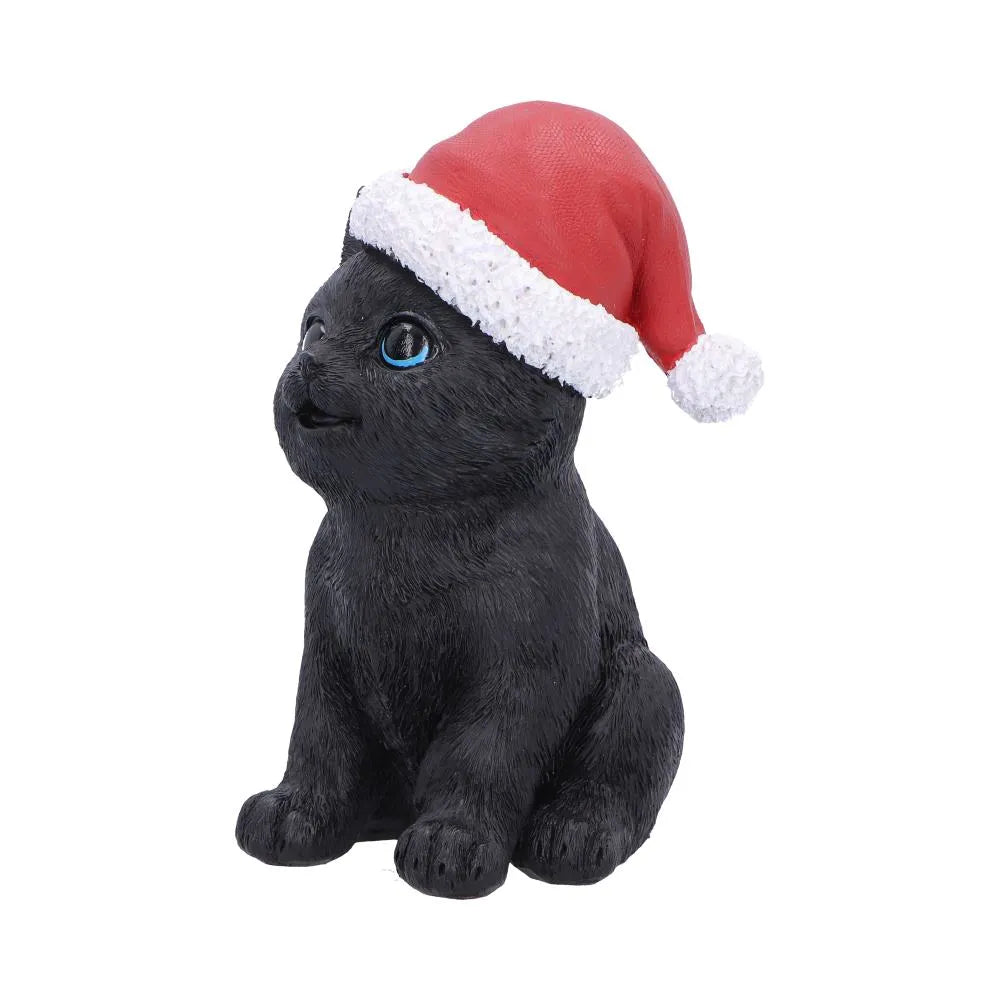 BLACK CAT WITH SANTA HAT FIGURE