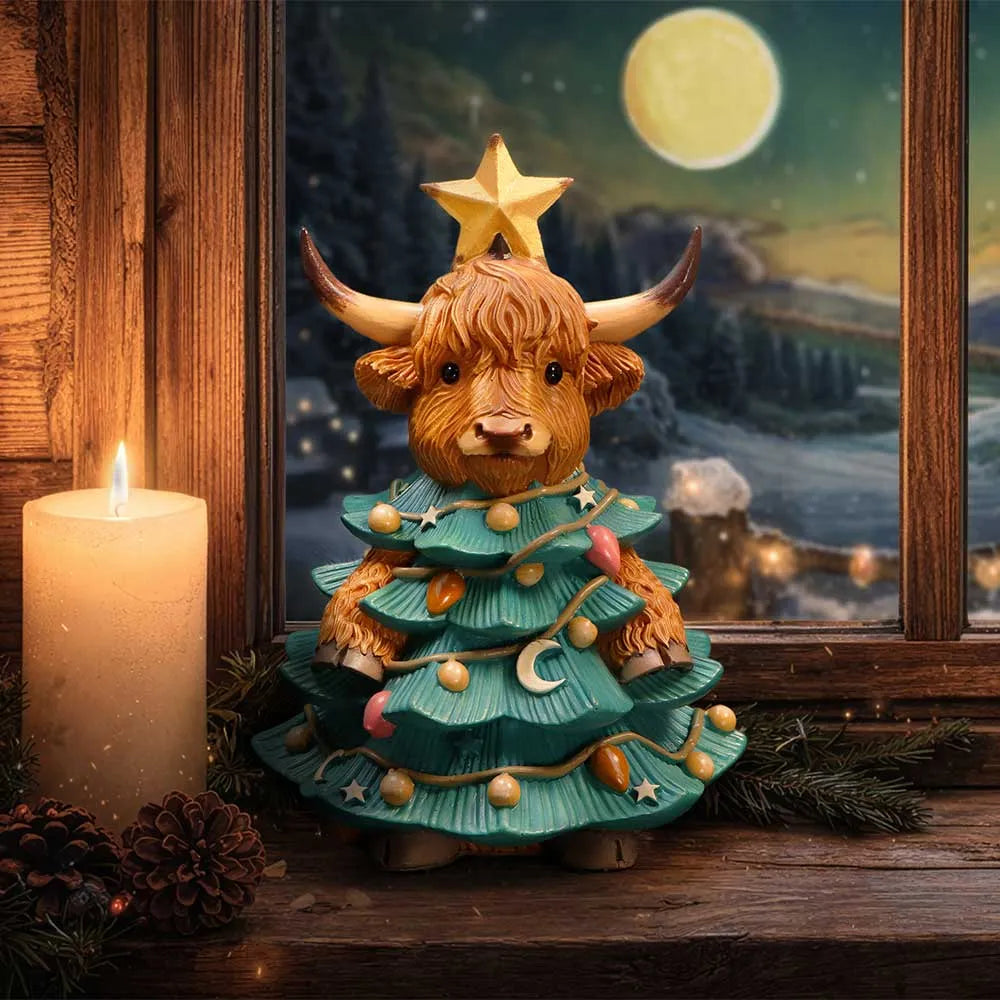 WINTER HIGHLAND COW CHRISTMAS TREE FIGURE