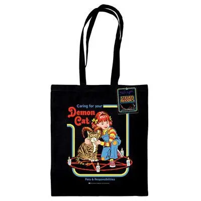 STEVEN RHODES DEMON CAT BLACK TOTE BAG