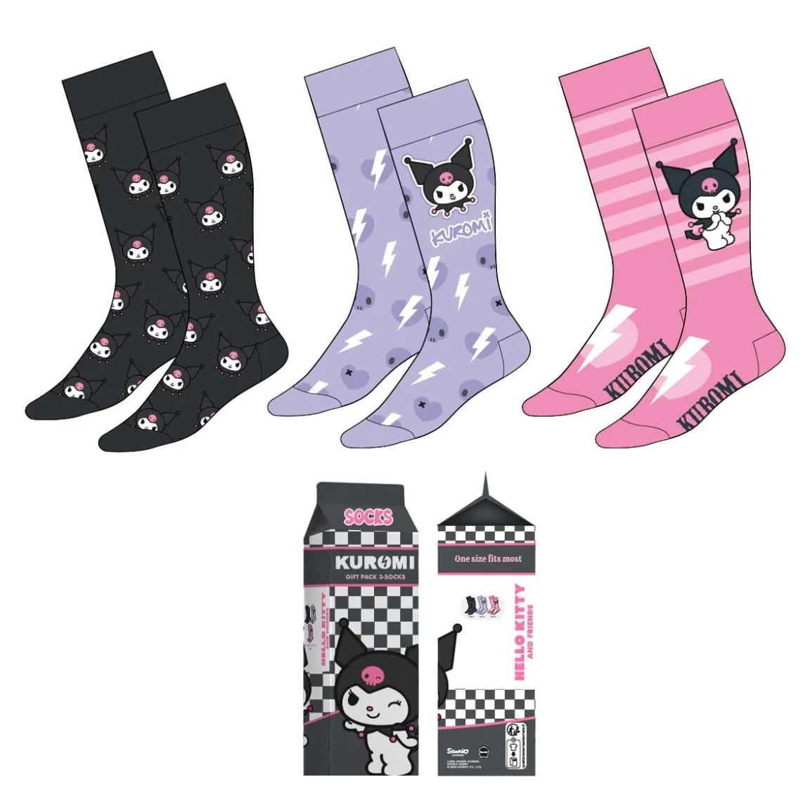 KUROMI - 3 Pairs socks Pack (UK Size 3,5-9)