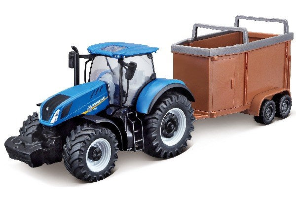 Tractor w/livestock trailer N.H. T7.615 10cm blue