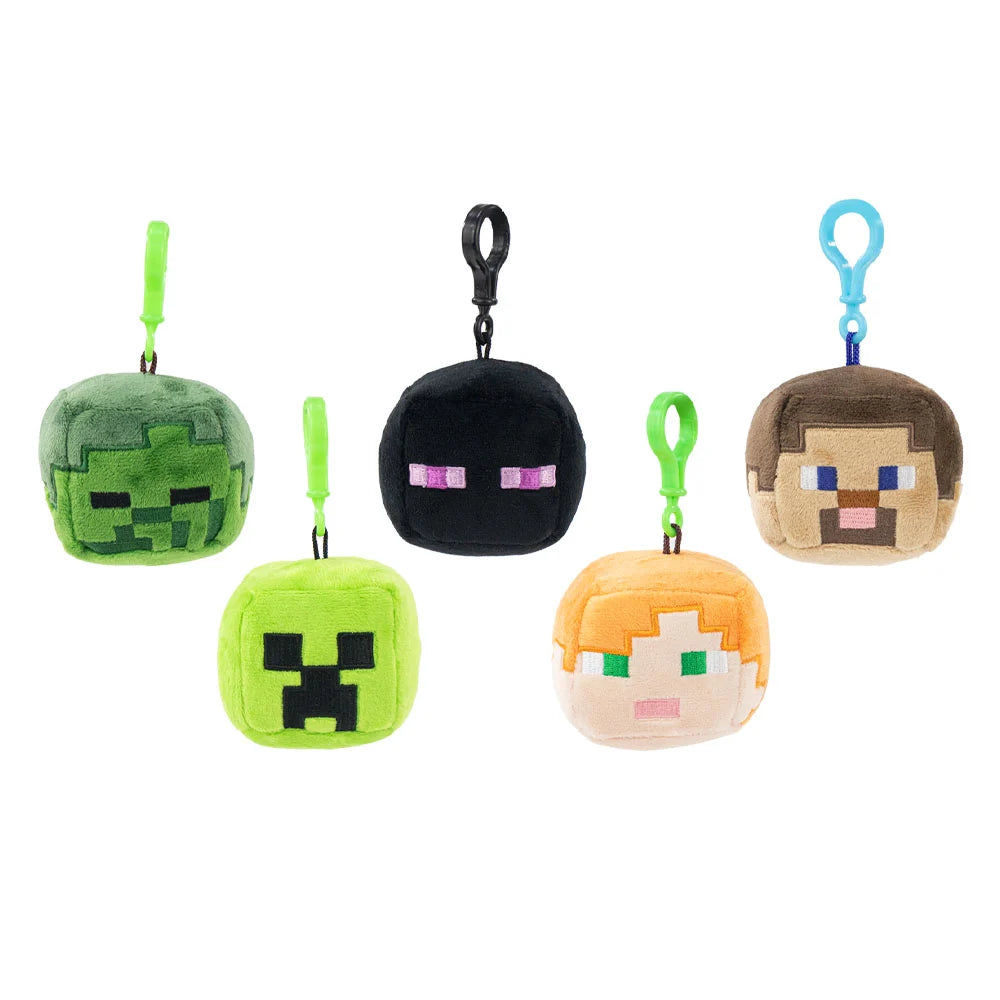 MINECRAFT - Assortment of 5 Bag Clips Head Plushs - 7cm