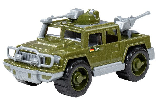 Jeep militær med gevær 32x16x15,5cm, armygrøn