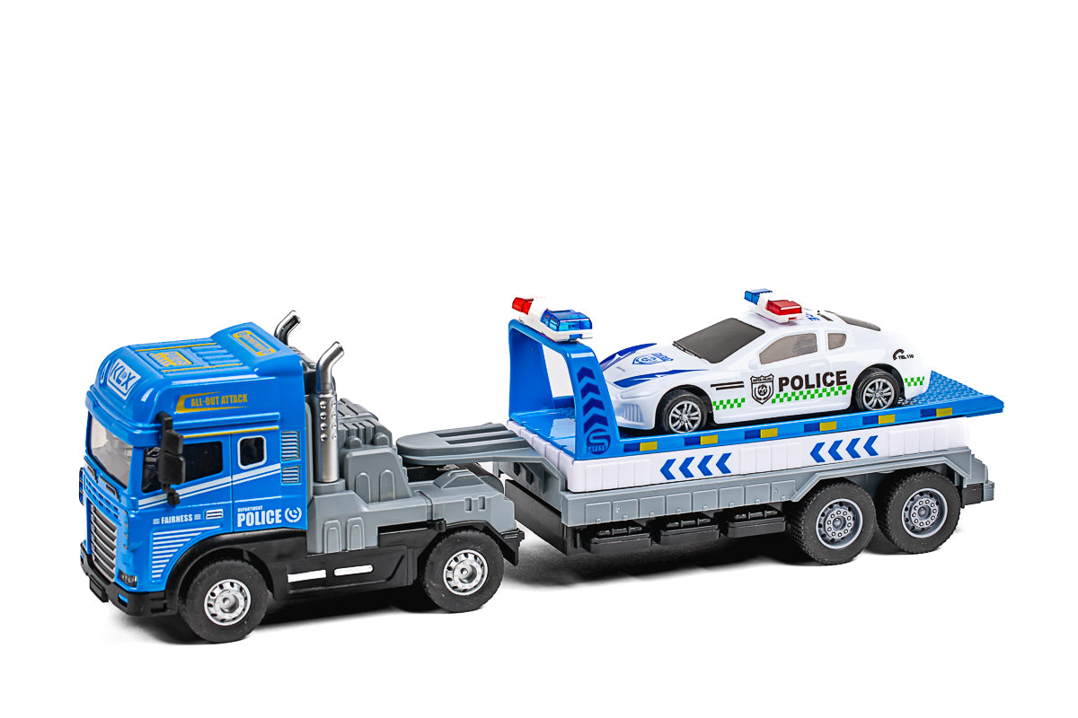 Die-cast truck w/hanger, police car, light & sound