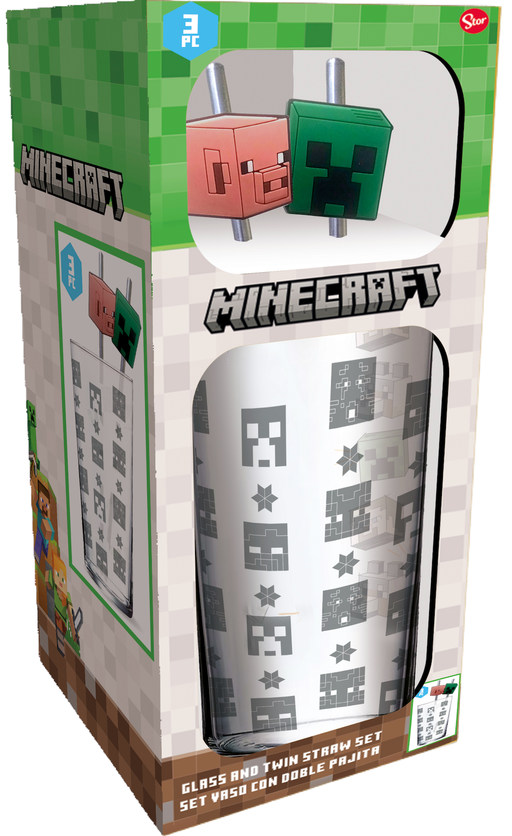 MINECRAFT - Set of Premium XXL Glass 16oz + Twin Metal Straw