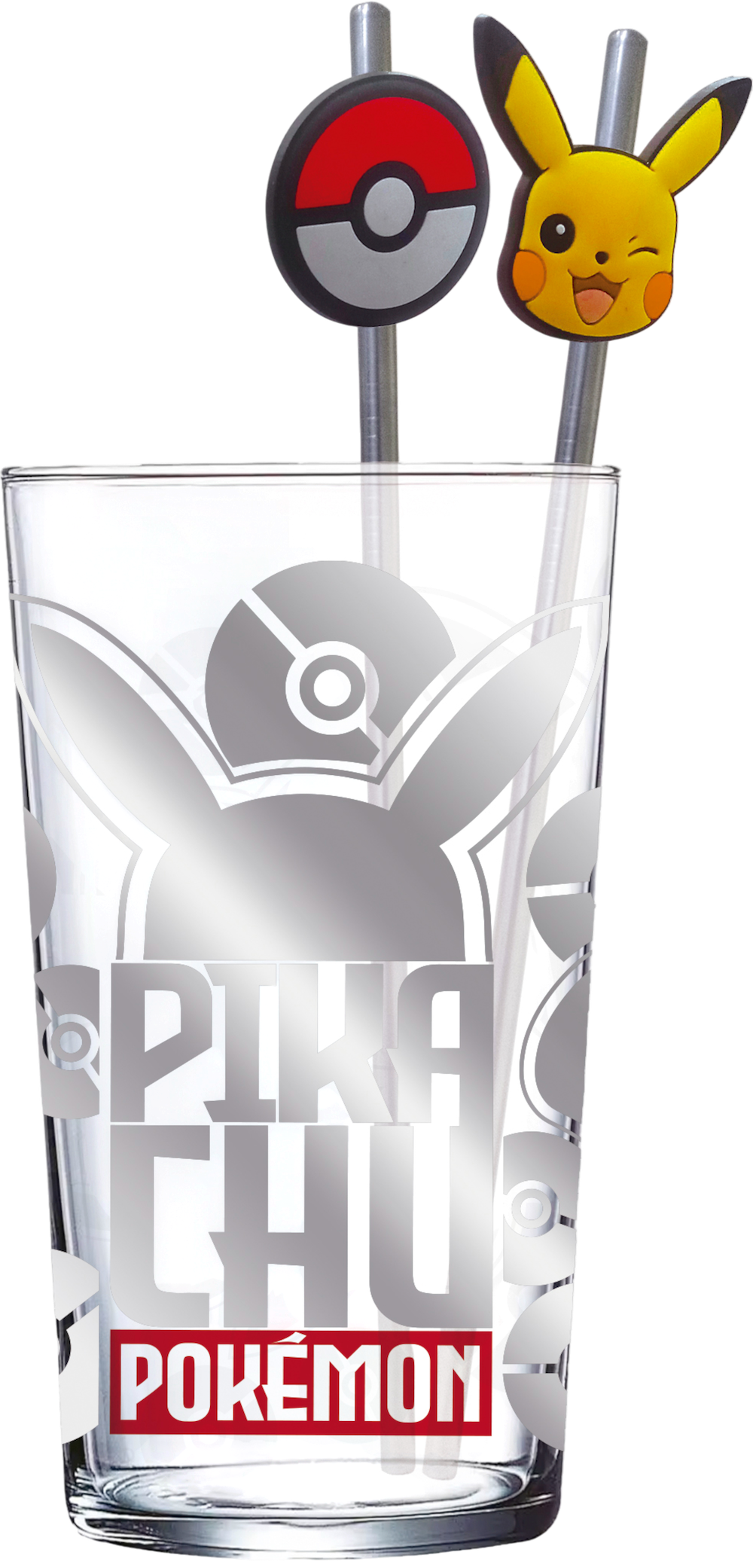 POKEMON - Pikachu - Set of Premium XXL Glass 16oz + Twin Metal Straw