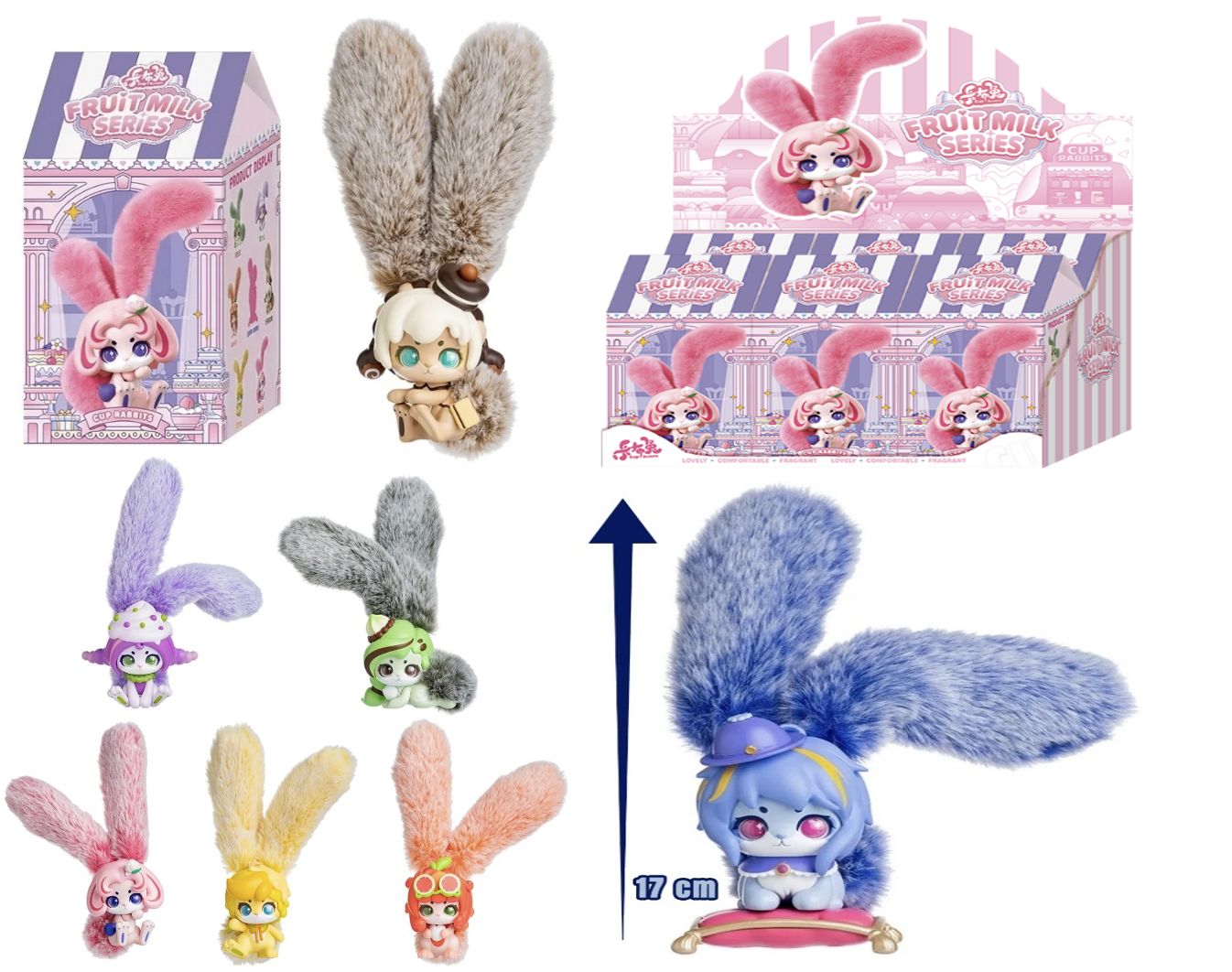 CUP RABBITS - Fruits Milk - Display of 6 Plushs 17cm - Mystery Box