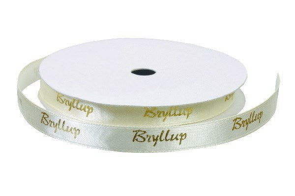 Satinb�nd 'Bryllup' creme m/guld 9mm ca 9m