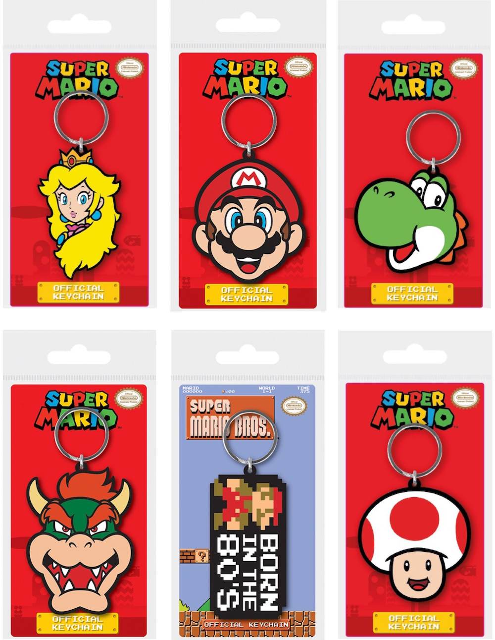 SUPER MARIO - Set of 12 Rubber Keychains - 6 Assortments