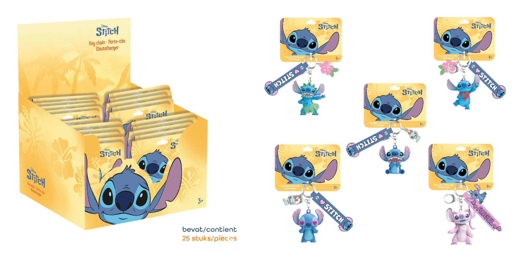 STITCH - Display of 25pc 3D Foam Keychain - 5 Models