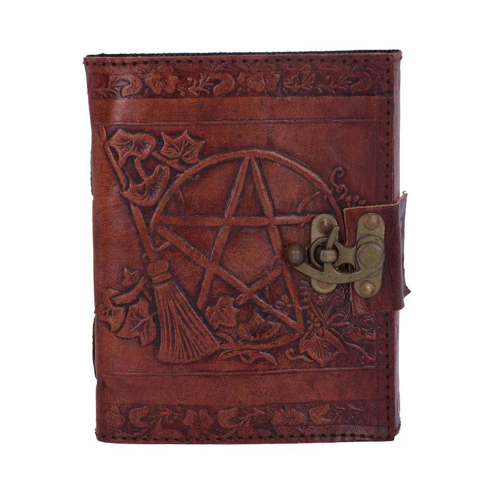 LEATHER DIARY EMBOSSED PENT/BROOM & LOCK