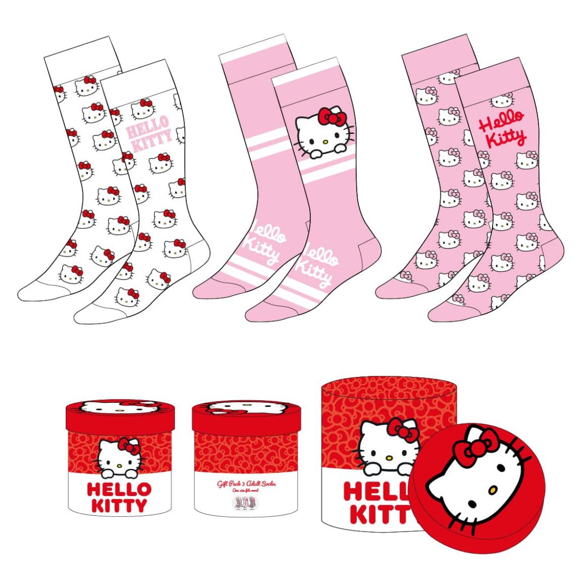 HELLO KITTY - 3 Pairs socks Pack (UK Size 3,5-9)