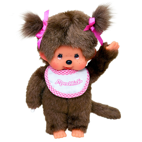 MONCHHICHI - Girl Pink & White Bib - Plush 20cm