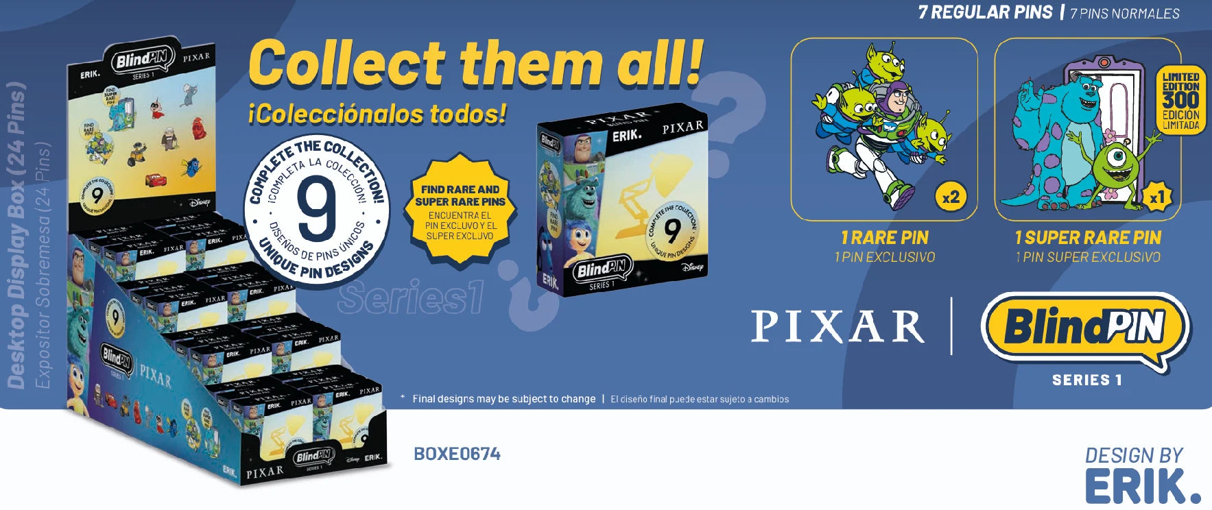 DISNEY PIXAR - Series 1 - Display 24 Mystery Pin's