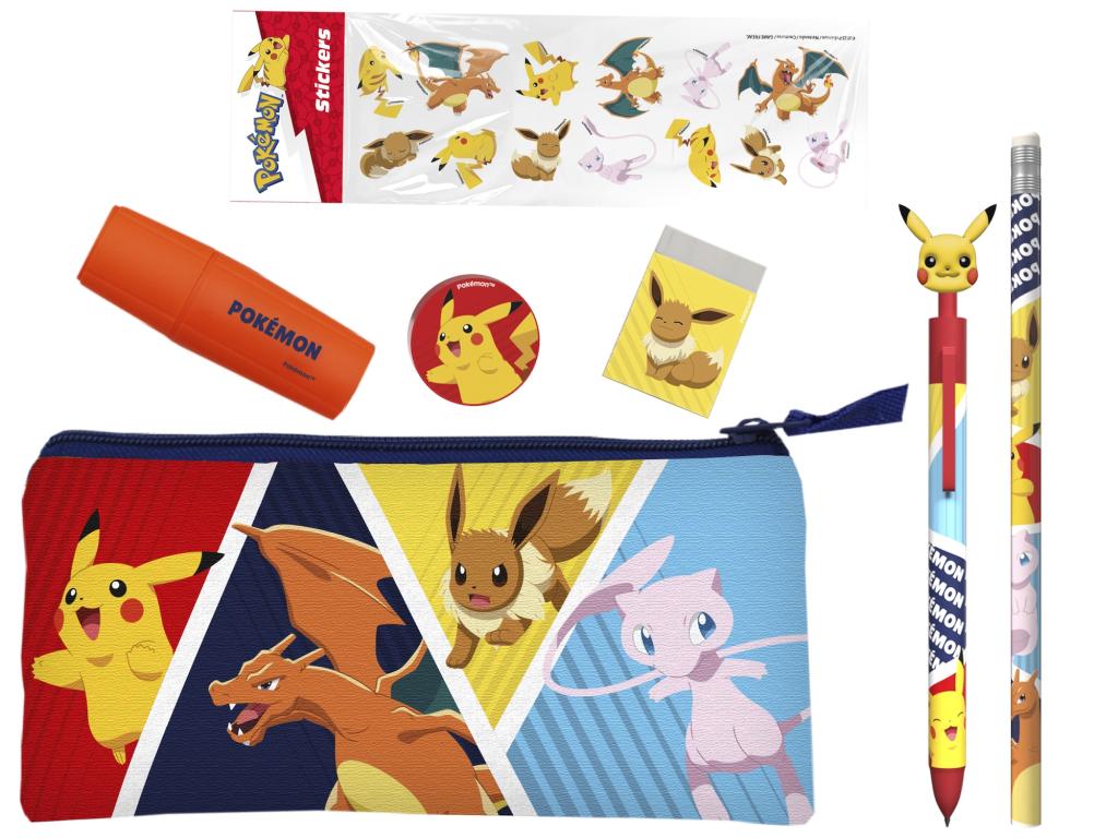 POKEMON - Stationery Set with Triple Pencil Case & Stickers - 7pc