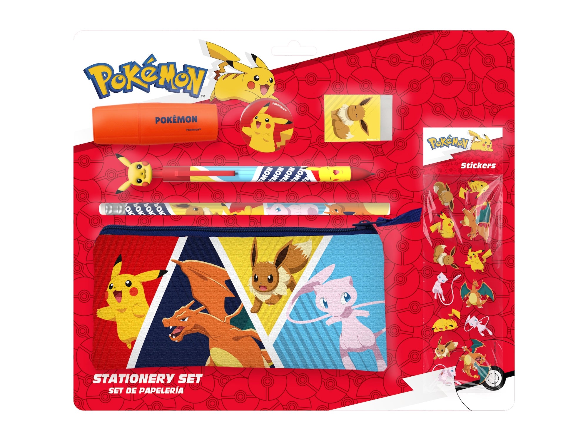POKEMON - Stationery Set with Triple Pencil Case & Stickers - 7pc