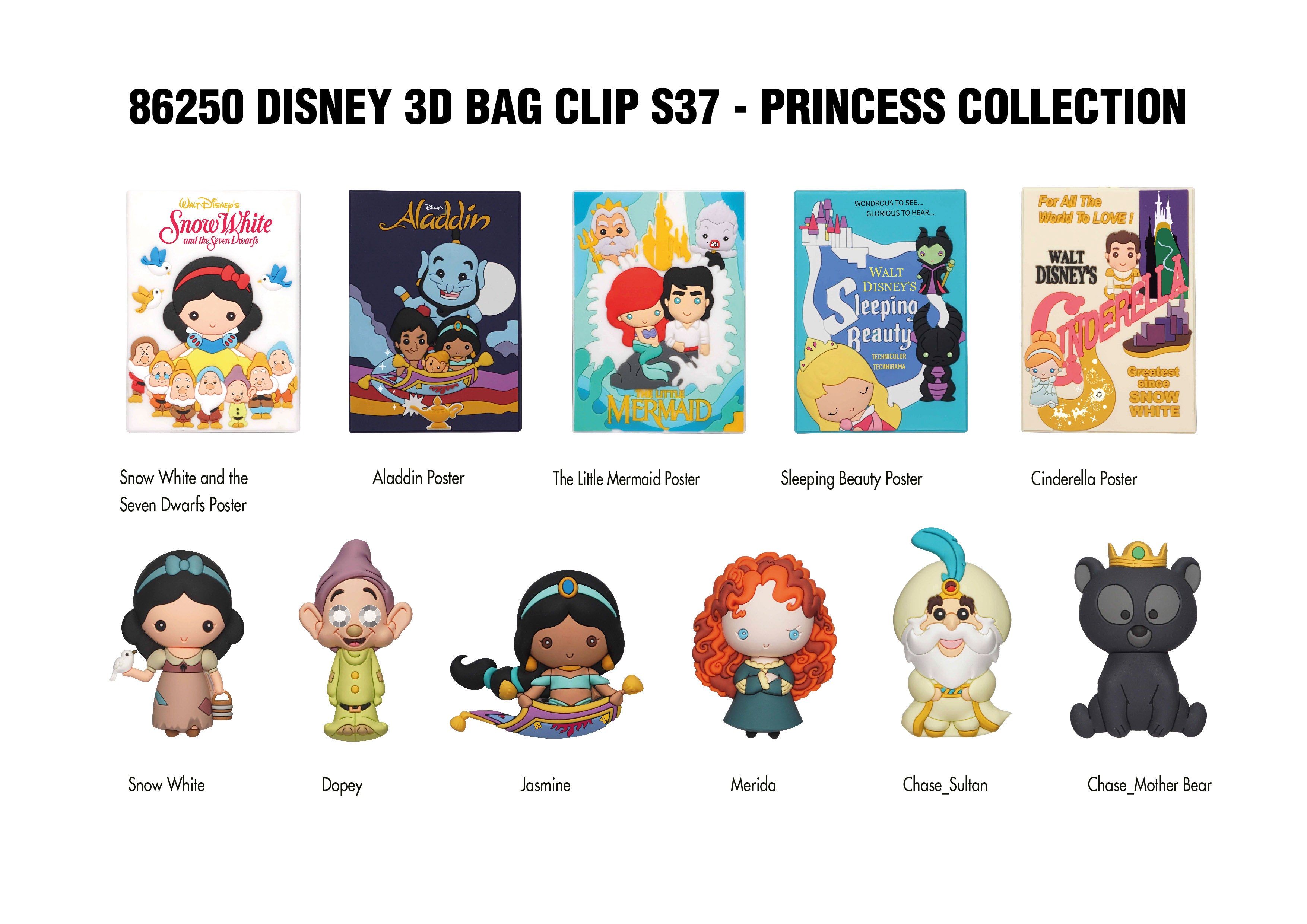DISNEY PRINCESS - Series 37 - 3D Foam Bag Clip (Display 24 Pcs)