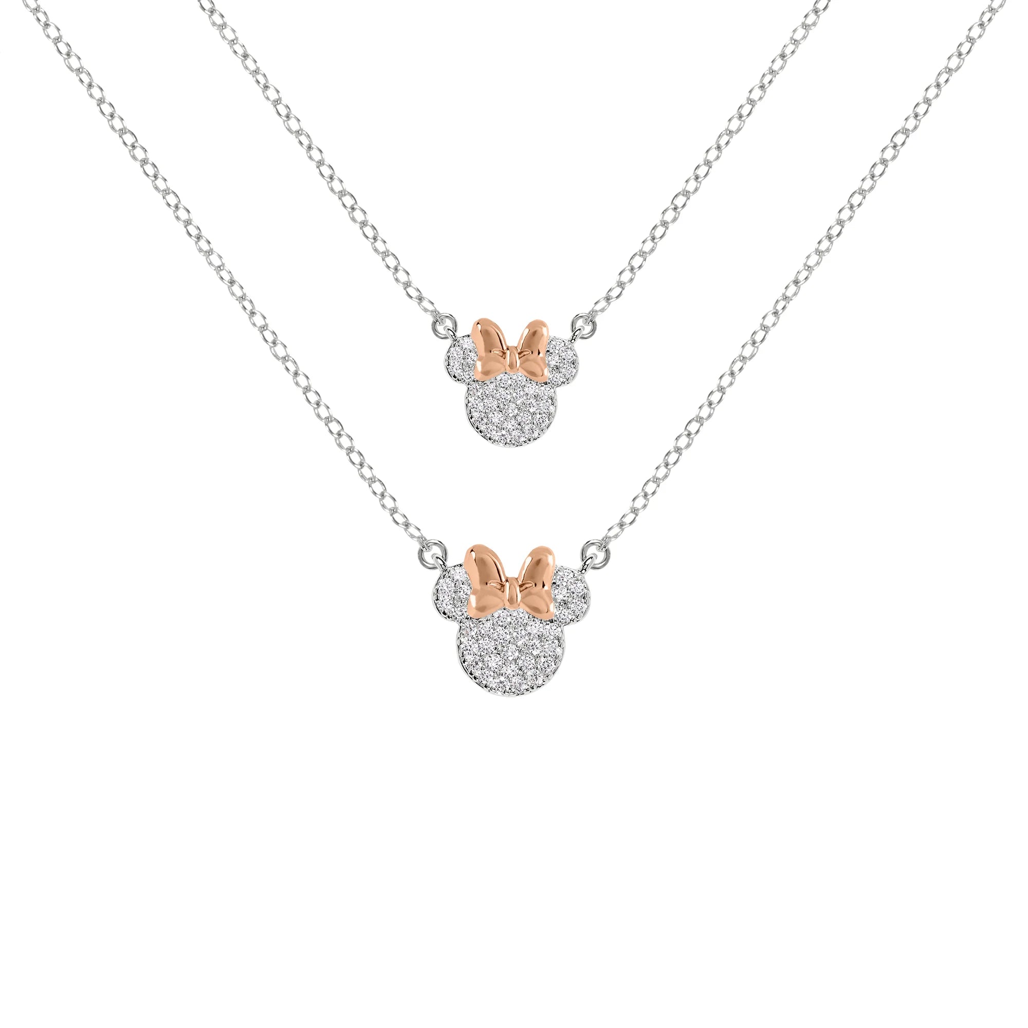 MINNIE - Mother & Daughter Set - 2 Shiny Silver Brass Plated Necklaces