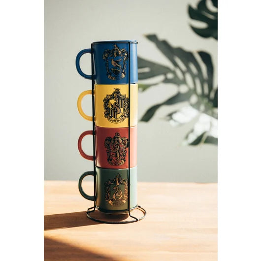 HARRY POTTER - The 4 Houses - 4 Coffee Mugs Set with stand - 10oz
