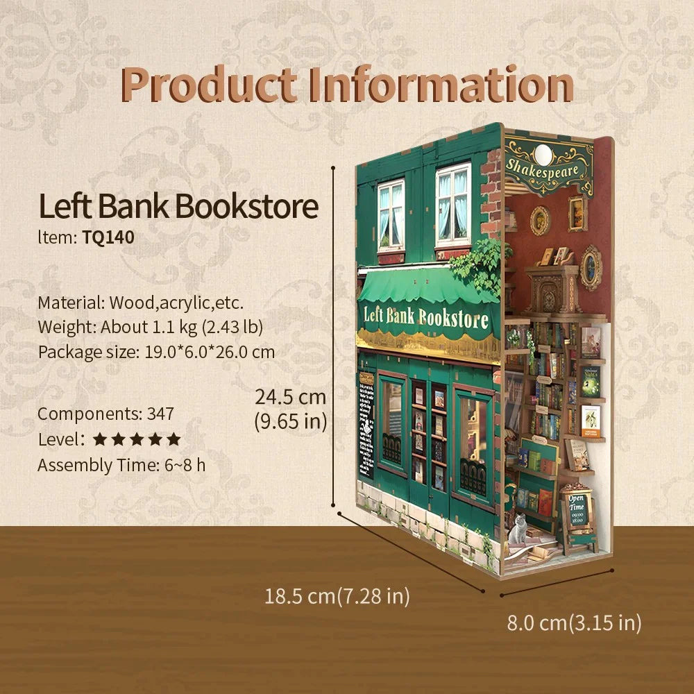 BOOK NOOK KIT - DIY- Left Bank Bookstore - 347pcs + LED Light