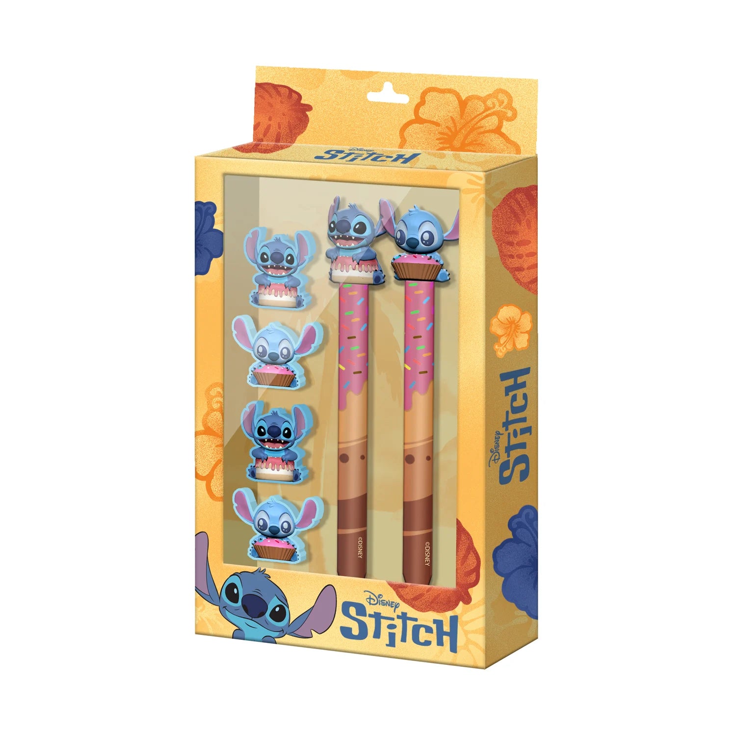 STITCH & ANGEL - Donut - Set of 2 Pencils + 4 Erasers