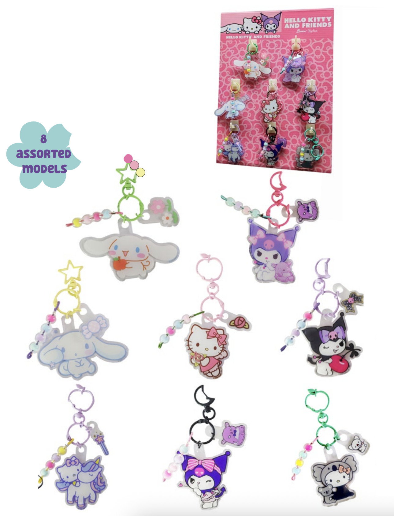 HELLO KITTY & Friends - Assortment of 8 Keyrings