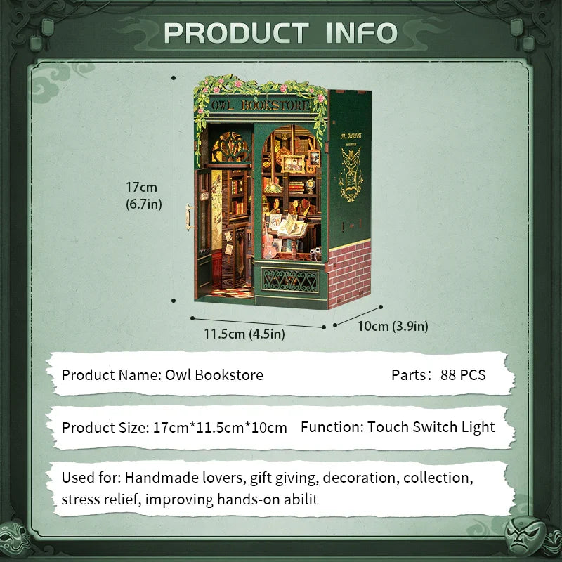 BOOK NOOK KIT - DIY - Owl Bookstore - 139pc + LED Light