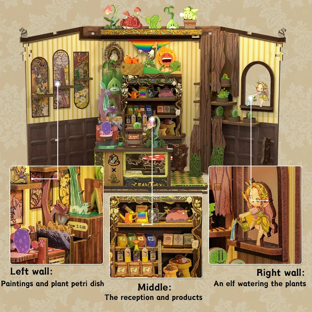 MINIATURE HOUSE - DIY - Fantacy Plant Shop - 146pc + LED Light