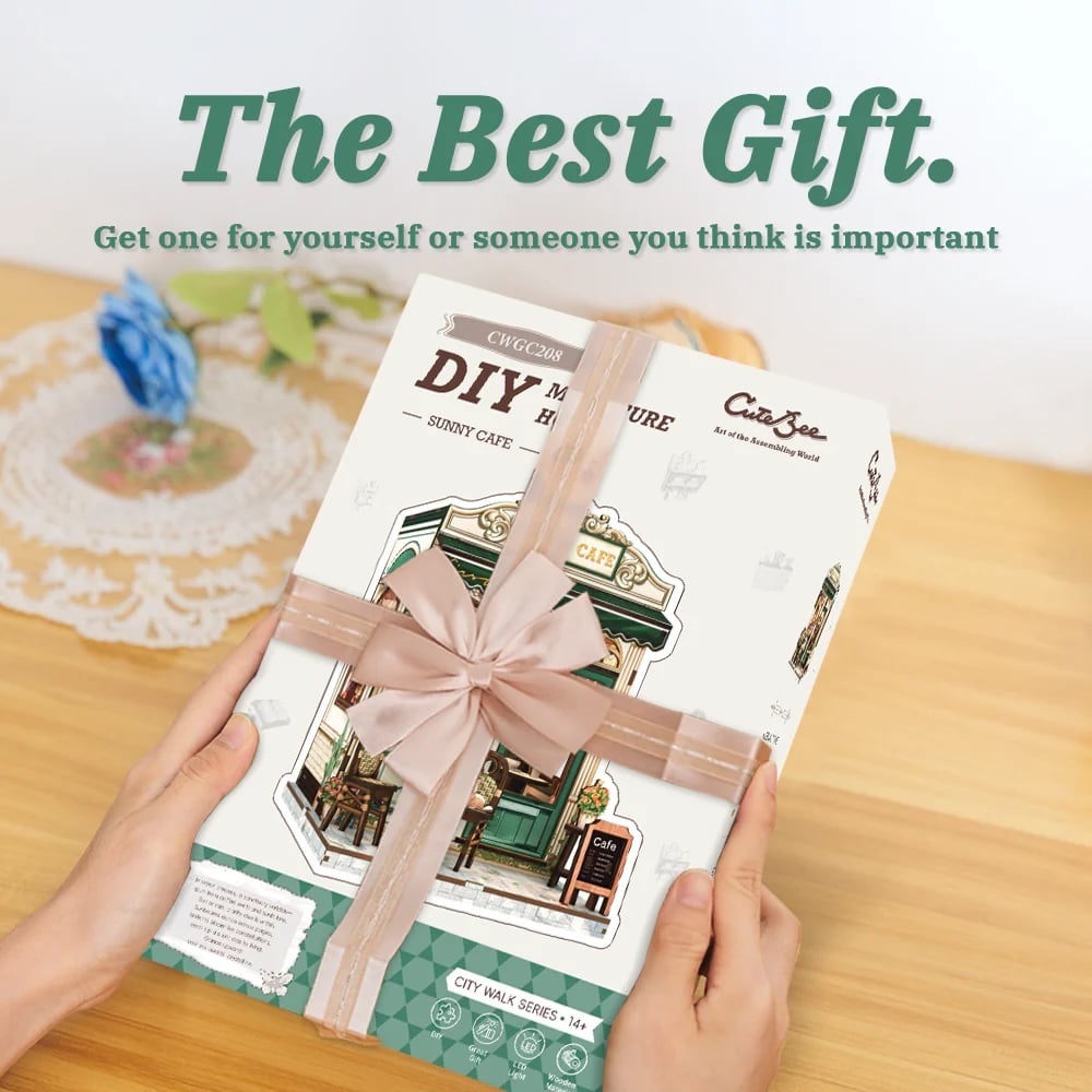 MINIATURE HOUSE - DIY- Sunny Cafe - 233pc + LED Light