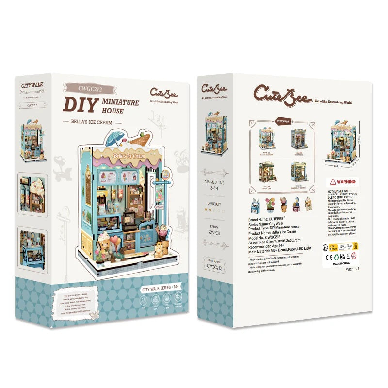MINIATURE HOUSE - DIY - Bella's Ice Cream - 225pc + LED Light