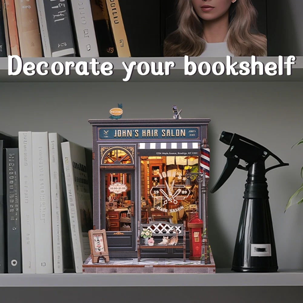 MINIATURE HOUSE - DIY- John's Hair Salon - 210pc + LED Light