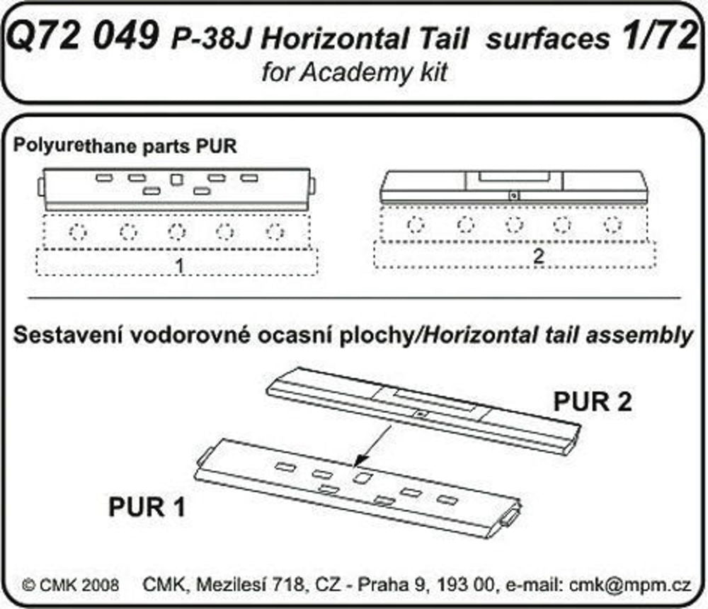 P-38J Lightning Tail horizontal surfaces f��r Academy Bausatz